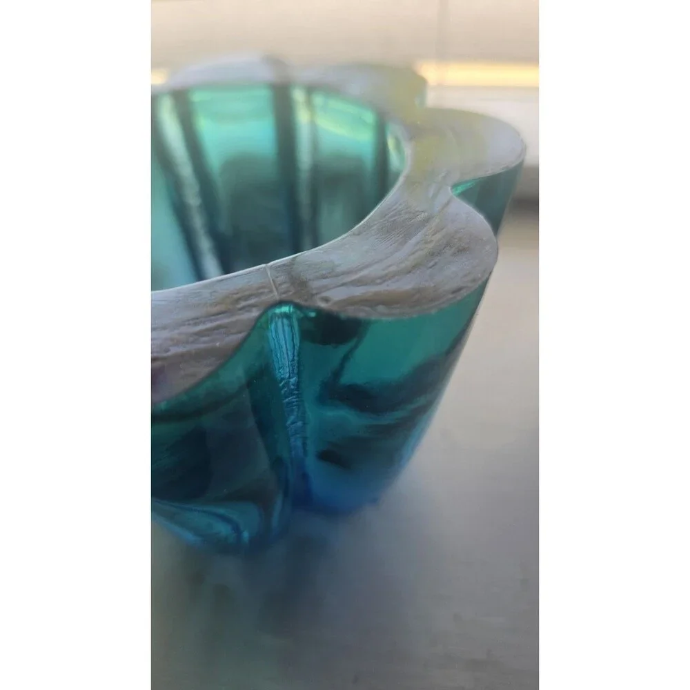 Vintage recycled glass votive bowl in Turquoise Blue/ Green Ombre Made in Spain